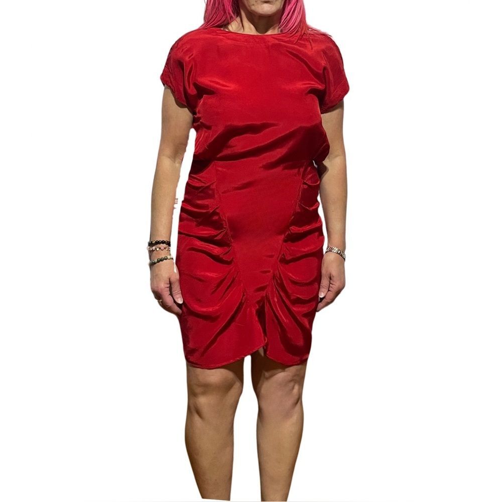 Vintage 80s Red Ruched Mini Wiggle Dress Medium